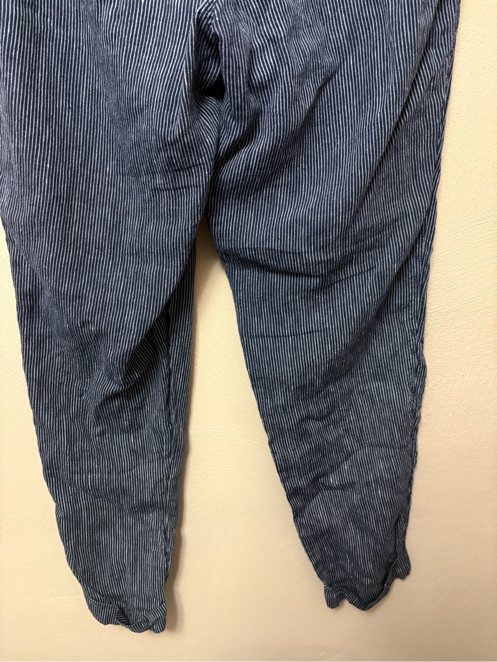 Athleta Stripe Bali Linen Ankle Pant Navy Blue White Size 10 Tall - Picture 10 of 13